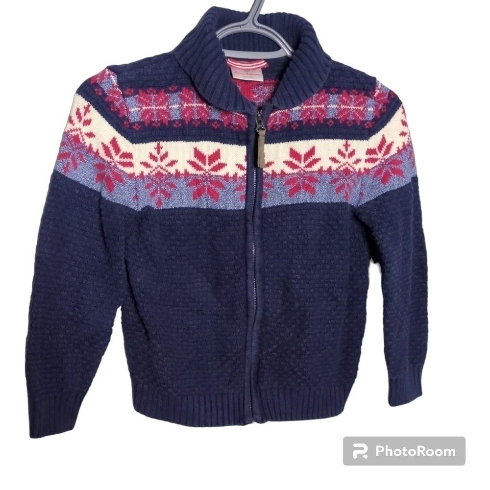 Hanna Andersson Full Zip Fair Isle Sweater Elbow‎ Patches Size 120 (US 6)
